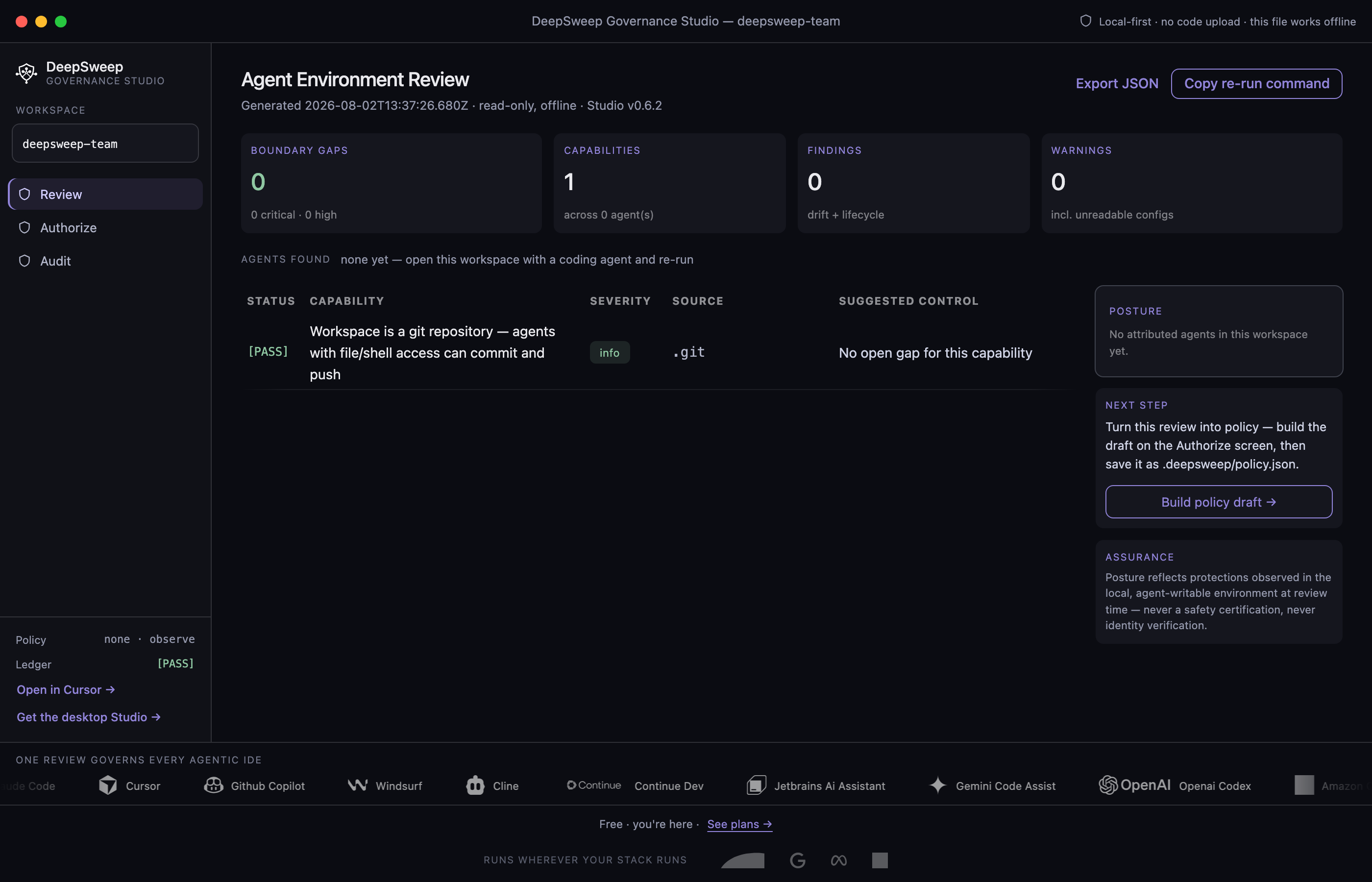 DeepSweep Studio Review — configured agents and permissions
